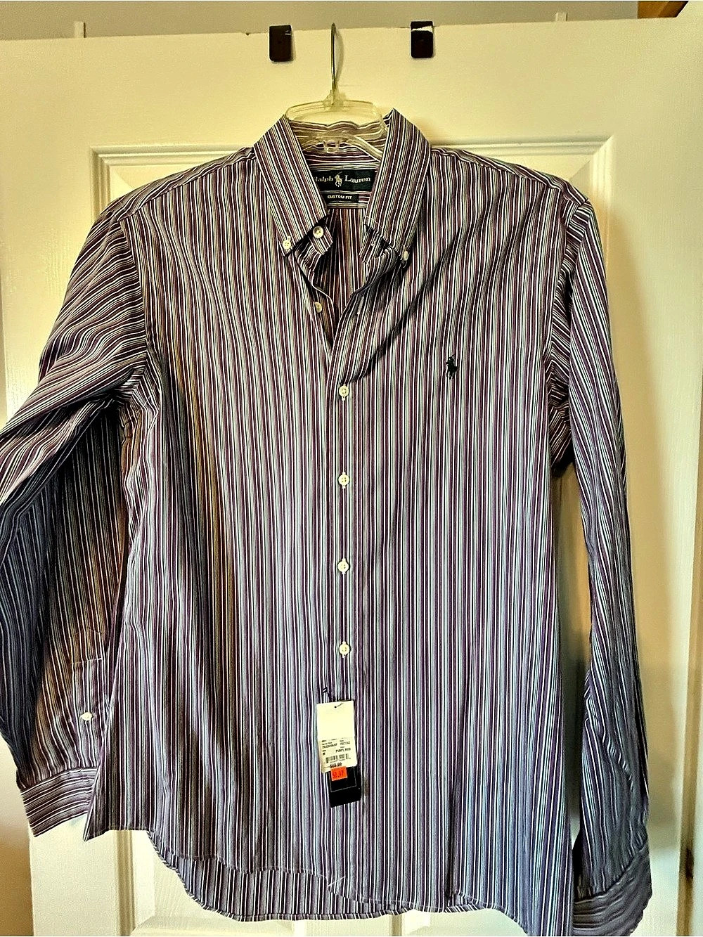 Ralph Lauren Custom Fit Striped Button Down in Purple & White Size Medium NWT